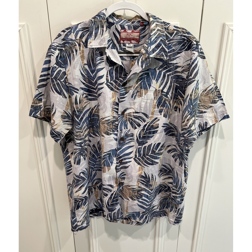 Vintage RJC Made In‎ Hawaii Hawaiian Shirt Men's XL Beach Vacation Camp READ